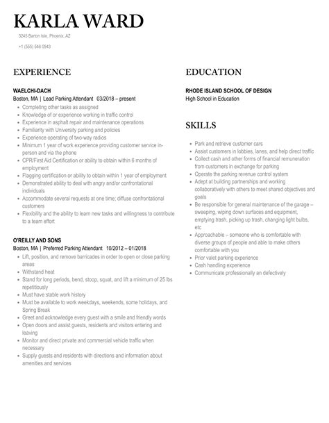 Parking Attendant Resume Samples | Velvet Jobs