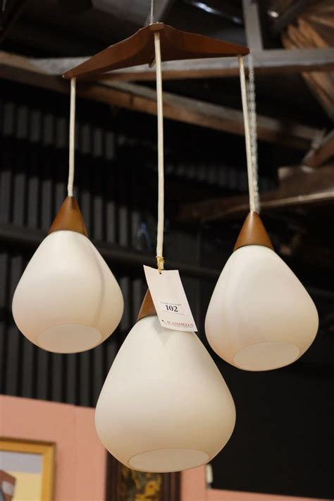 Teak Pendant Lights With White Glass Shades 1960s Zother Lighting