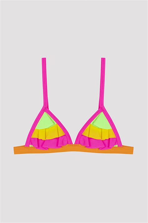 Çok Renkli Kız Çocuk Colorful Frill Triangle Bikini Set PLTOTN V IY MIX Çok Renkli Penti