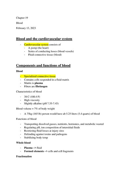 BIO222 chap 19 - blood - Chapter 19 Blood February 13, 2023 Blood and