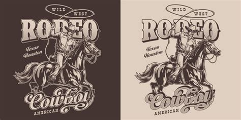 Cowboy Rodeo Vintage Poster Monochrome Royalty Free Vector