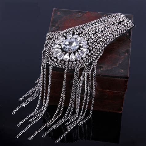 A Pair Of Silver Tassels Epaulethandmade Shoulder Padstuds Diamond