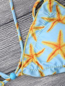 Off Starfish Print Padded Strappy Bikini Set In Blue And