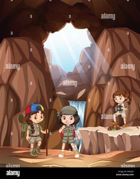 Children exploring the cave illustration Stock Vector Image & Art - Alamy