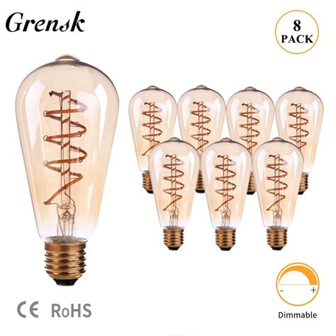 Grensk LED Lamps Edison Dimmable E27 Bulb 3W Vintage Spiral Flexible