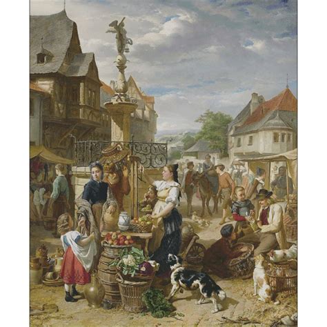 Pre Printed Cross Stitch Diy Kit Oil Painting Of A Market Needlework