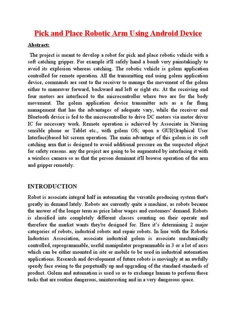 Pick and Place Robotic Arm Using Android Device | PDF | Robot | Robotics