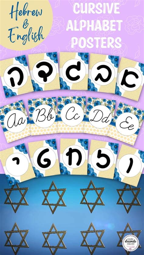 Hebrew Alphabet Posters Cursive Hebrew Jewish Classroom Decor