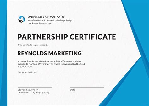 Certificate Of Partnership Template Free Business Certificate Design