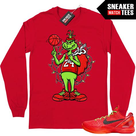 Kobe 6 Protro Reverse Grinch Sneaker Match Long Sleeve Shirt Red Grinch