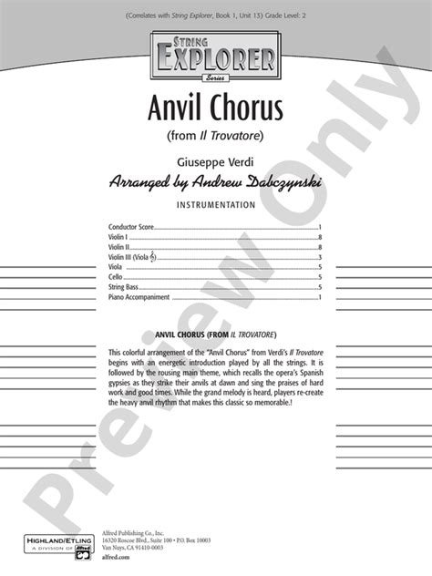 Anvil Chorus (from Il Trovatore): String Orchestra Conductor Score ...