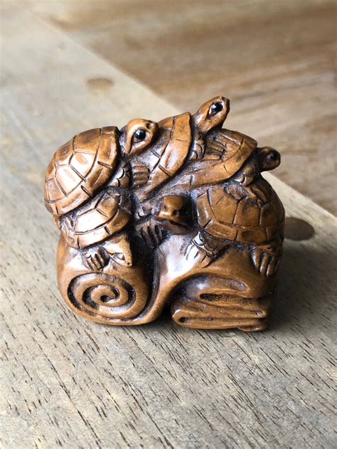 Netsuke Netsuke Turtle Carved Wood Turtles Carved Boxwood Etsy