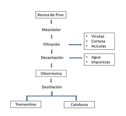 Figura1 Diagrama de flujo para el proceso de destilación de la resina