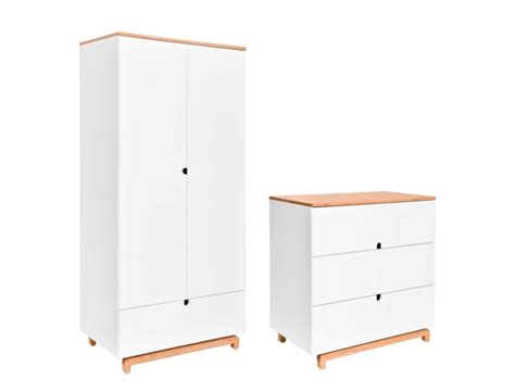 Commode 3 Tiroirs Et Armoire 2 Portes Nomi Blanc Et Bois BELLAMY Pas