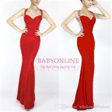 Sexy Red Beaded Mermaid Prom Dresses 2020 Spaghetti Straps Spandex