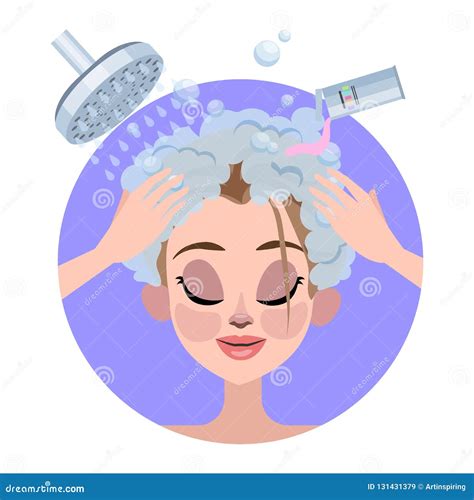 Woman Washing Her Hair With Shampoo In Shower Stock Vector