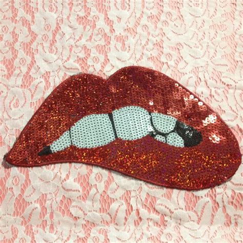 Pcs Sexy Red Lip Parches Bordados Sequined Patches Embroidery Sew On