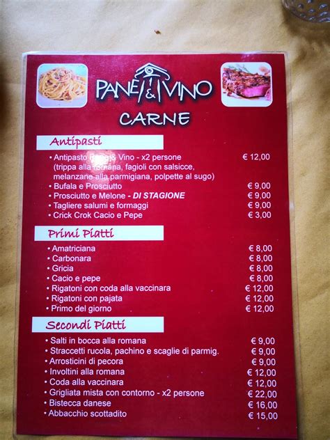 Menu Da Pane E Vino Ristorante Municipio Roma X Via Delle Azzorre