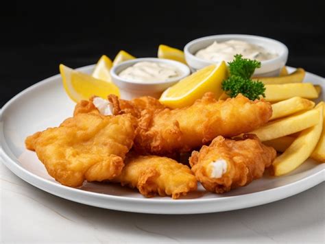 Un Plato De Pescado Y Papas Fritas Con Una Guarnici N De Mayonesa