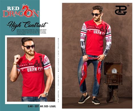 Cotton Printed Red Dragon Mens Collar T Shirts Round Neck At Rs 118