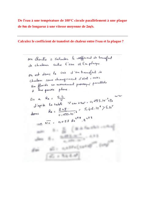 Solution Exercice Calcul Du Coefficient De Transfert De La Chaleur