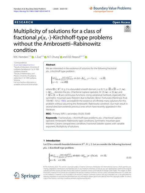 Pdf Multiplicity Of Solutions For A Class Of Fractional Pxcdot