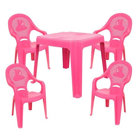 Mesas E Cadeiras Infantil De Plastico - Conjunto de Mesa de Plástico com 4 Cadeiras Infantil Happy Rosa