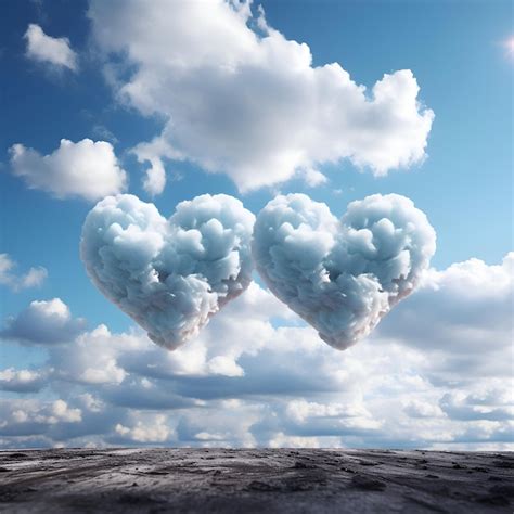 Premium Photo Heart Shaped Clouds In The Blue Sky Love Concept 3D