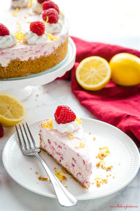 Easy No Bake Lemon Raspberry Cheesecake The Busy Baker