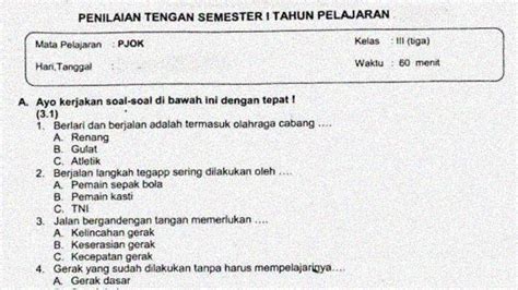 Soal Dan Kunci Jawaban Pts Semester Mapel Pjok Kelas Sekolahdasar Net