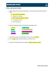 Pg L Metamorphicrocks Docx Metamorphic Rocks Pre Lab