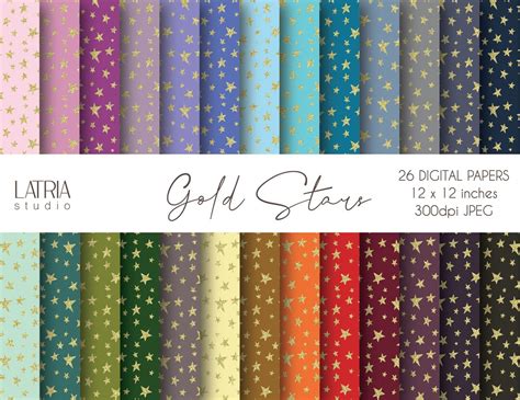 Gold Glitter Stars Digital Paper, Gold Stars Glitter, Stars Pattern ...