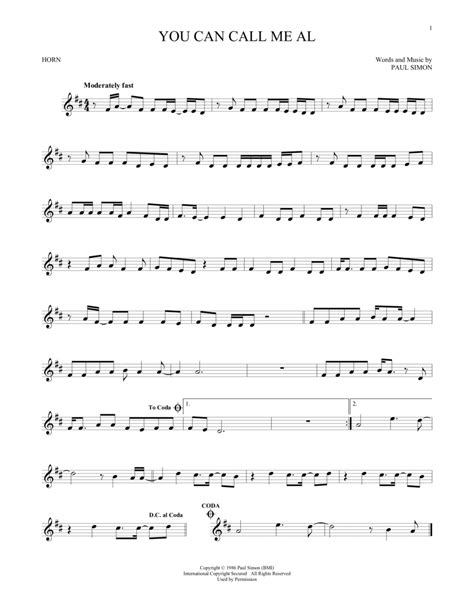 You Can Call Me Al By Paul Simon Horn Solo Digital Sheet Music