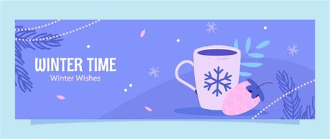 Free Vector Flat Twitter Header Template For Winter With Mug And Acorn