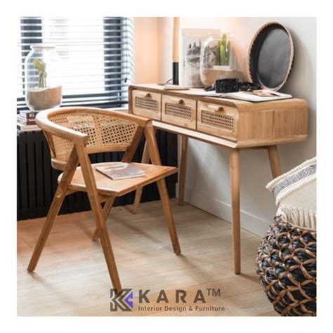 Jual Meja Rias Kayu Jati Anyaman Rotan Set Kursi Dressing Table Kab