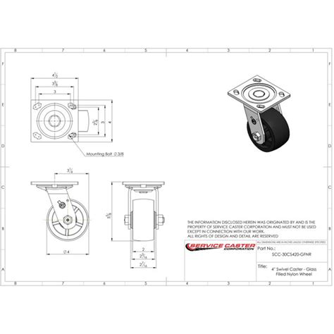 Service Caster Roulette Pivotante En Nylon Et Verre Avec Roulement