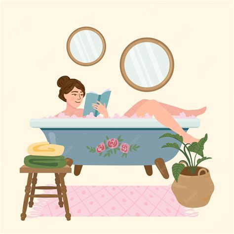 Premium Vector Young Woman Take Bath In Bathroom With Soap Foam