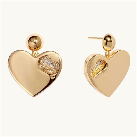 Torn Heart Drop Earrings In Gold 18k Gold Plated Crystal Heart