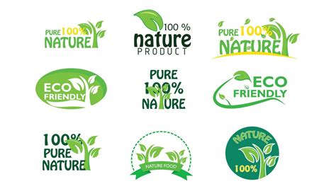 Label Natural Environmentally Friendly Pure Natural Product Icon Set