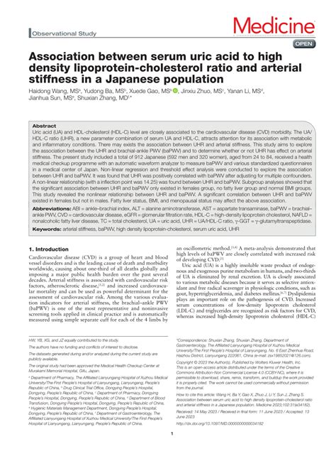 Pdf Association Between Serum Uric Acid To High Density Lipoprotein