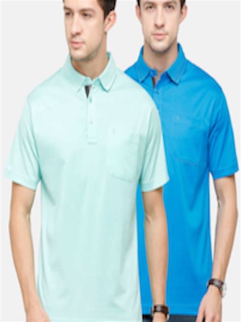 Buy Classic Polo Men Blue Sea Green Pack Of Polo Collar Pockets