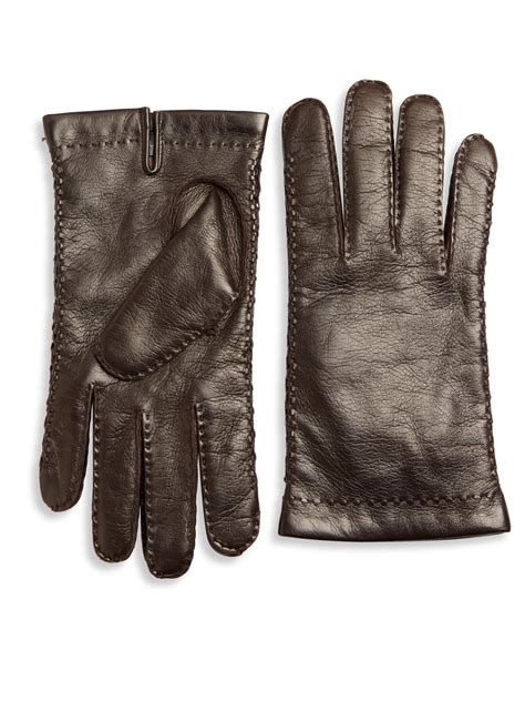 Portolano Cashmere Lined Leather Gloves In Brown For Men Lyst