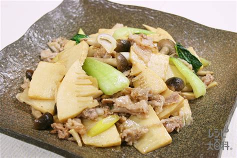 たけのこと豚肉のオイスター炒めの献立（副菜：野菜の中華風ヨーグルトあえ、汁物：ふんわりたまごスープ）｜献立・メニュー｜【味の素パーク】たべる