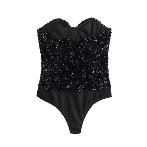 Traf Strapless Sequin Bodysuits For Women Backless Bodysuits