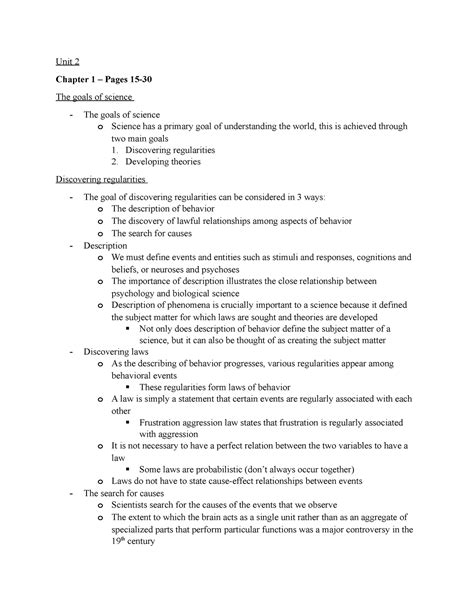 Psyc Unit Study Notes Unit Chapter Pages The Goals