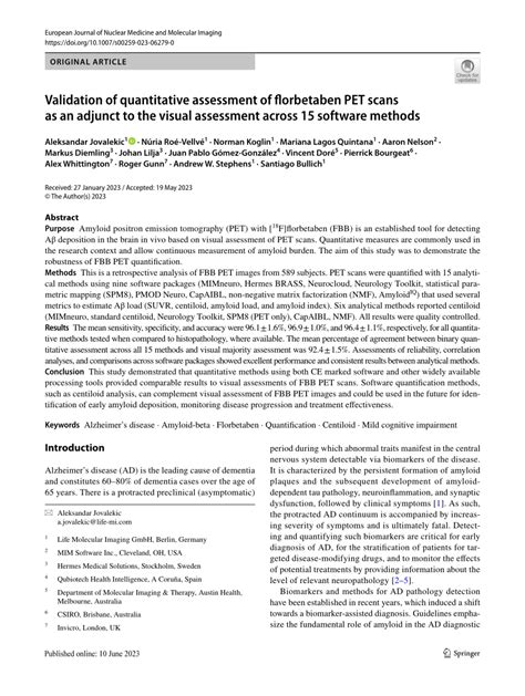 Pdf Validation Of Quantitative Assessment Of Florbetaben Pet Scans As