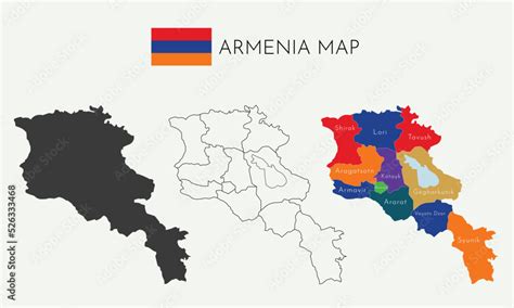 High detailed vector map of Armenia. Borders and names of the provinces ...