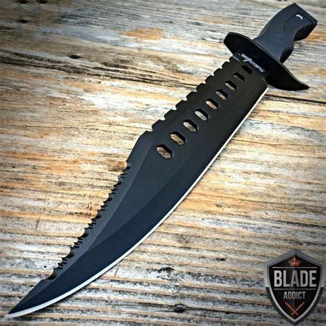 17 Black Tactical Hunting Rambo Full Tang Fixed Blade Machete Bowie