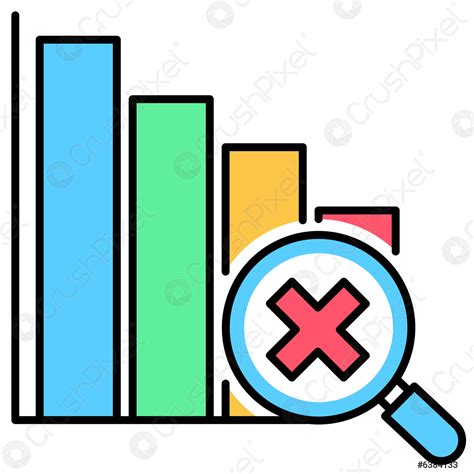 Descending Bar Graph Chart With Magnifying Glass And Error Symbol