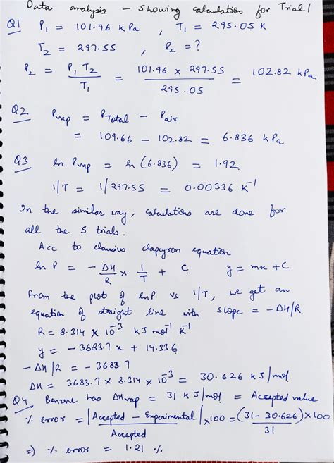 Solved CHM 245 Vapor Pressure And Heat Of Vaporization Report Sheet